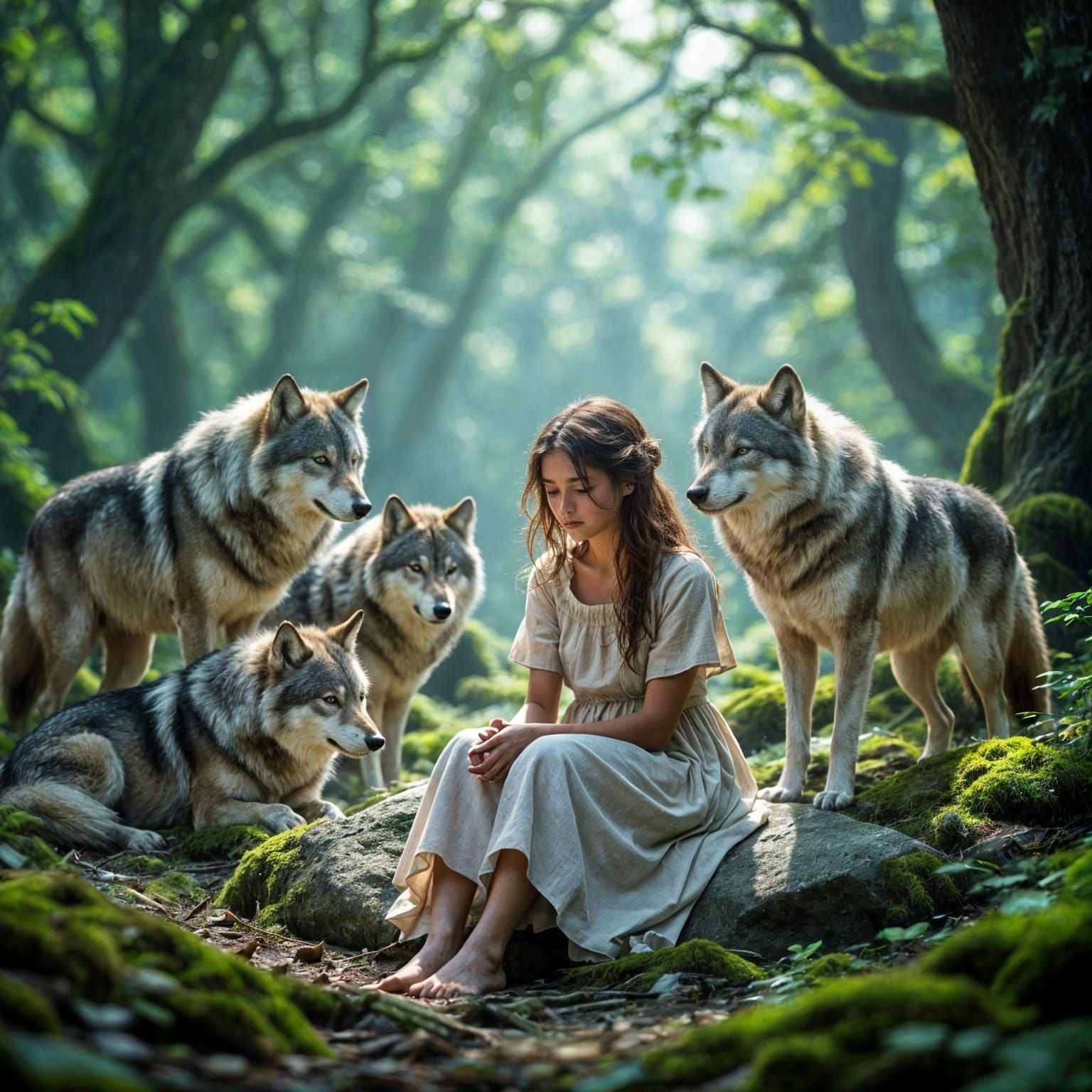 Teenager Claire Befriended by Wolves in Mystical Forest