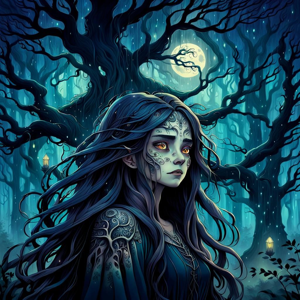 Ghibli Witch in Epic Treehouse: Forest Nightscape