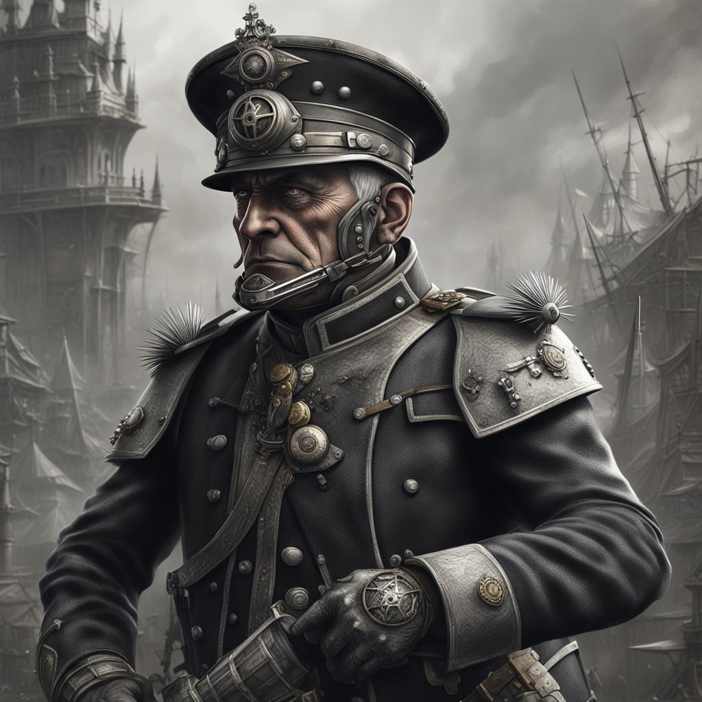 Steampunk German Soldier in Pencil Drawing Style
