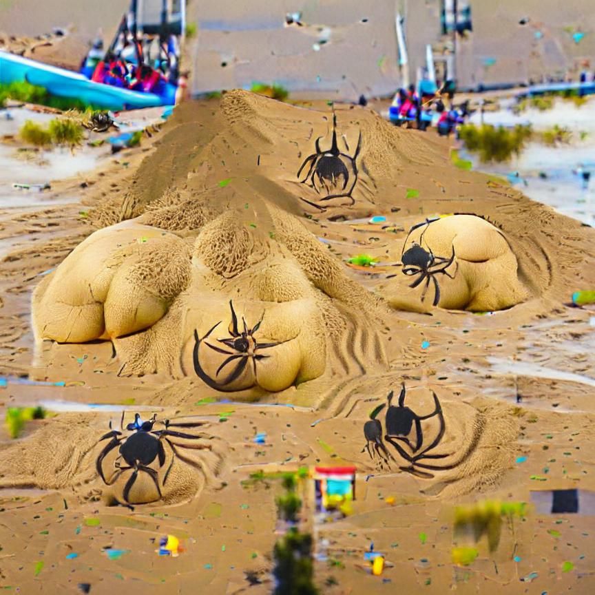 Thick Spiders in the Sand: AI Generated Image