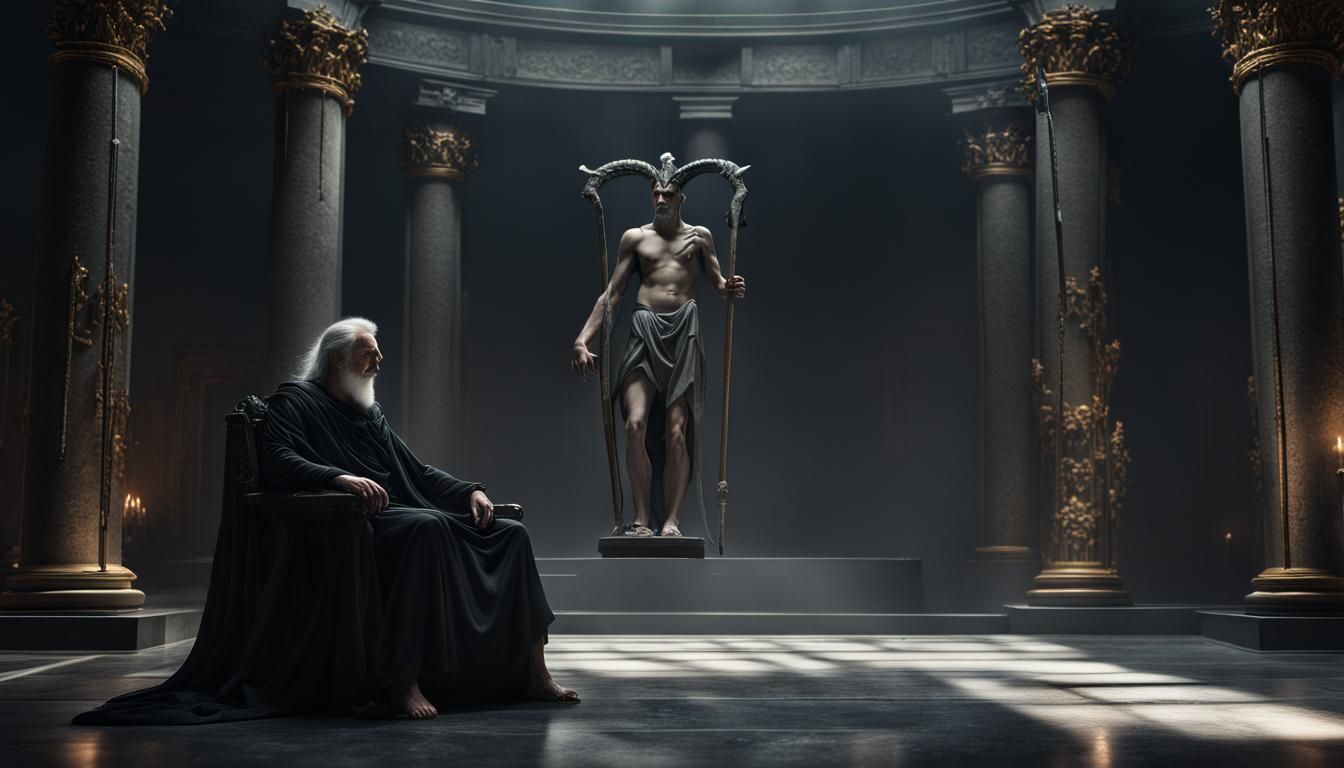 Kronos on His Throne in Dark Hall