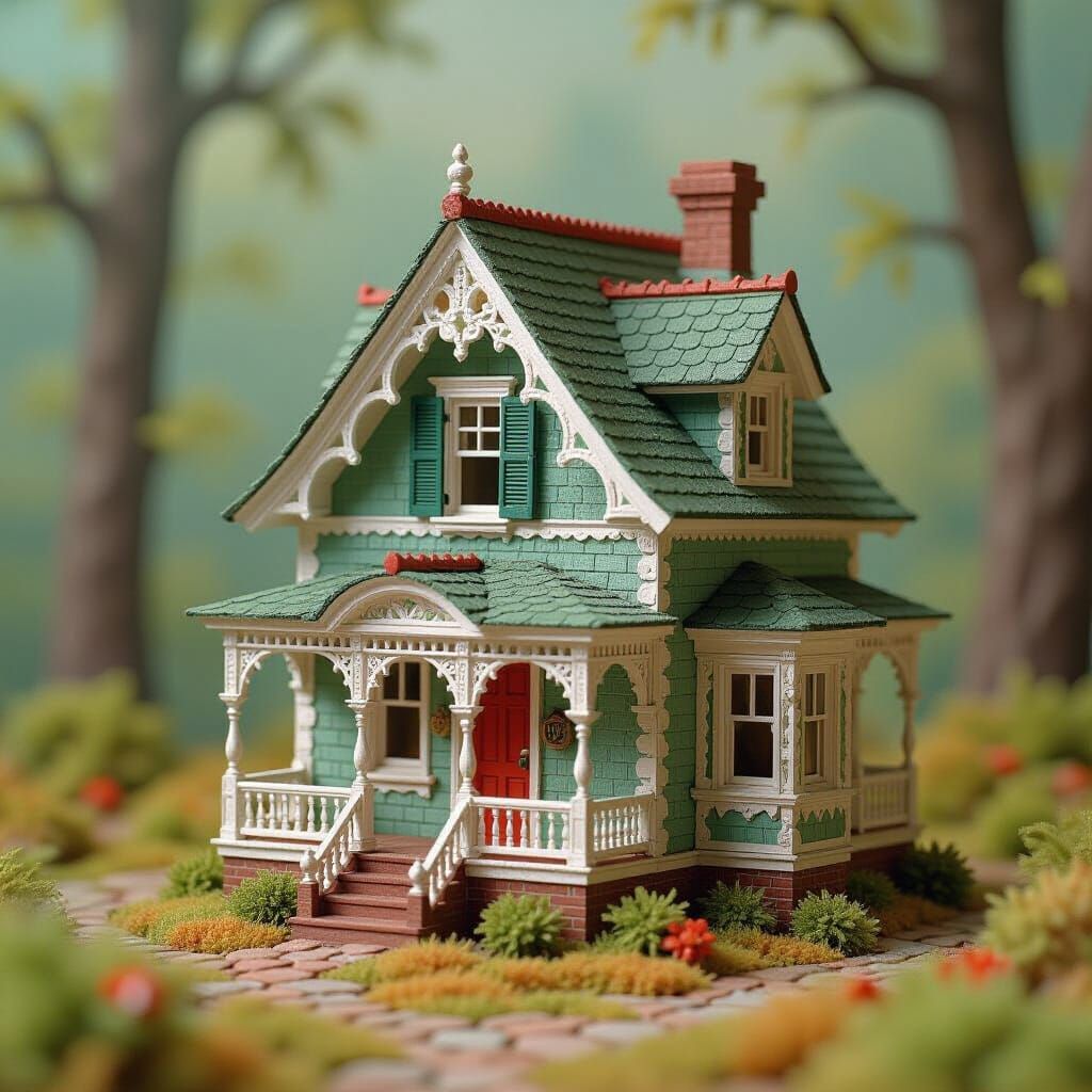 Detailed Miniature Dollhouse with Vibrant Textures