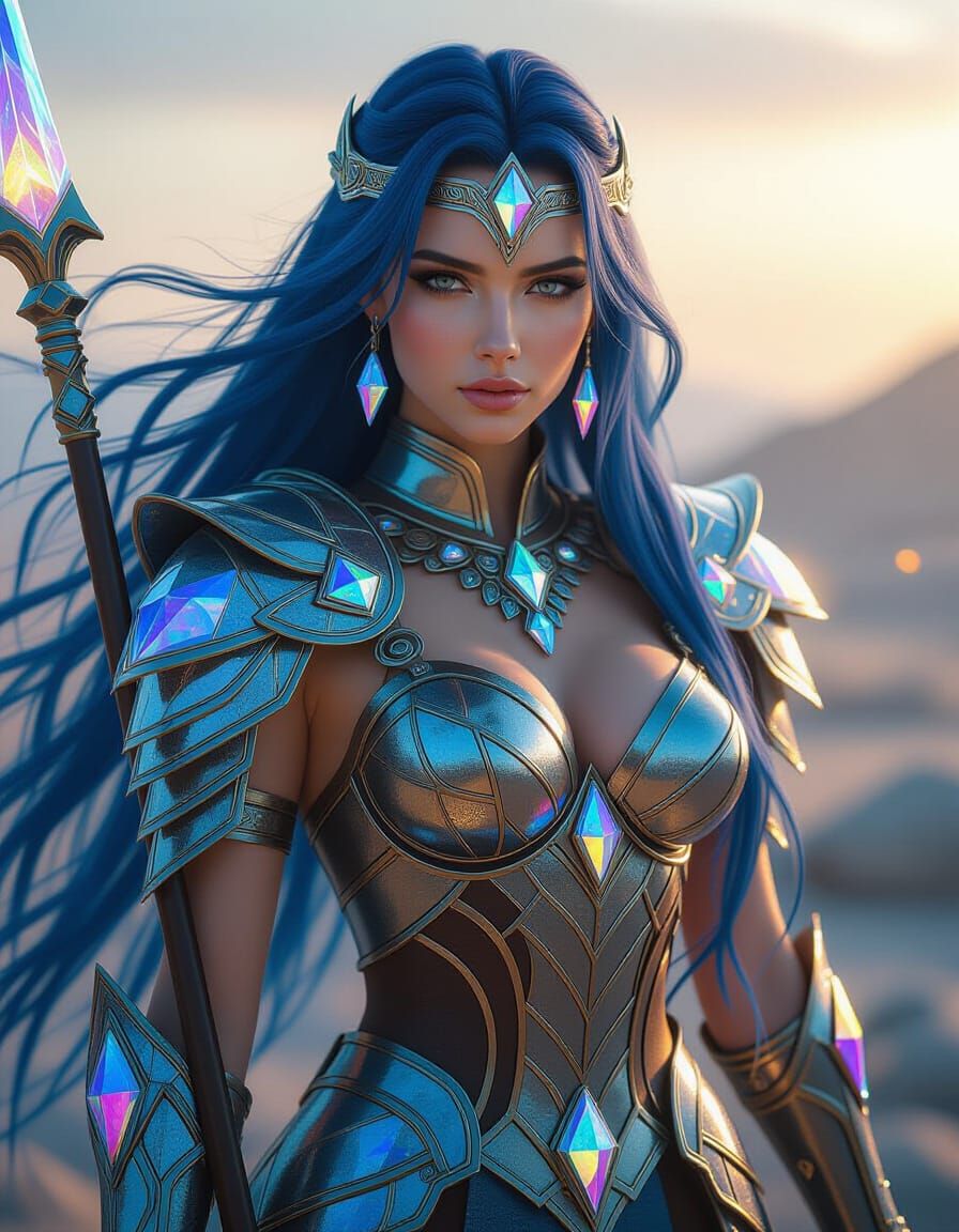 Female Warrior with Crystalline Armor in Digital Art