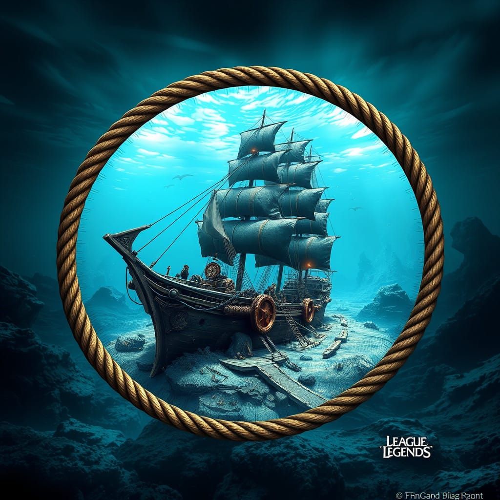 Arcane Steampunk Shipwreck T-Shirt Design with Rope Border