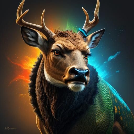 Hyperrealistic Deer-Dragon Hybrid in Splash Art Style