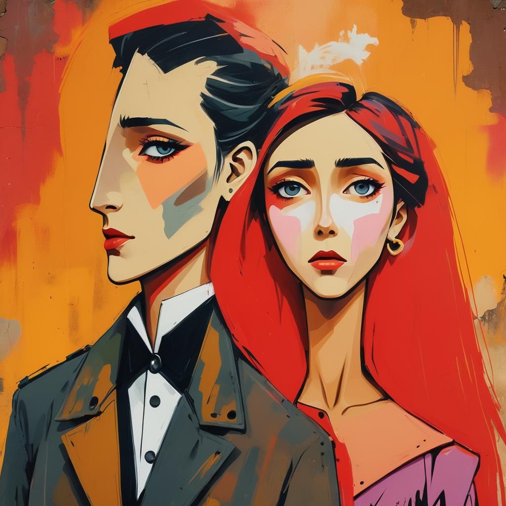 Woman on Bridge in Street Art Style