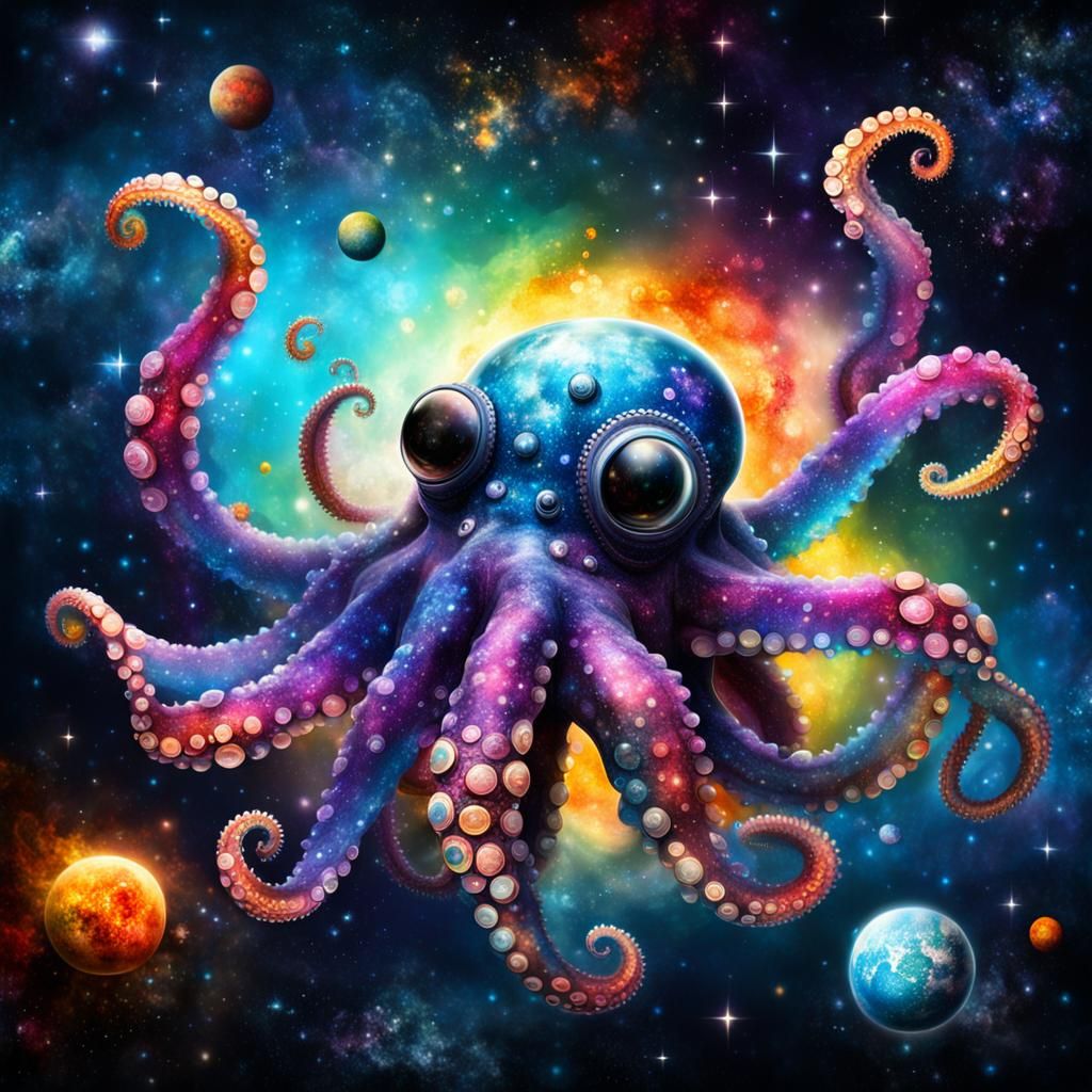 Octopus in Space. AI image prompt in my tutorials!