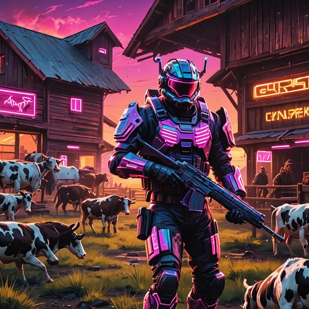 Crash Enters Cattle Ranch in Synthwave Neon Style