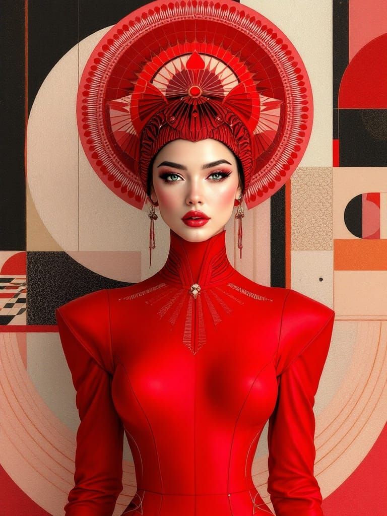 A Queen of Pure Form in Vibrant Red and Neutrals