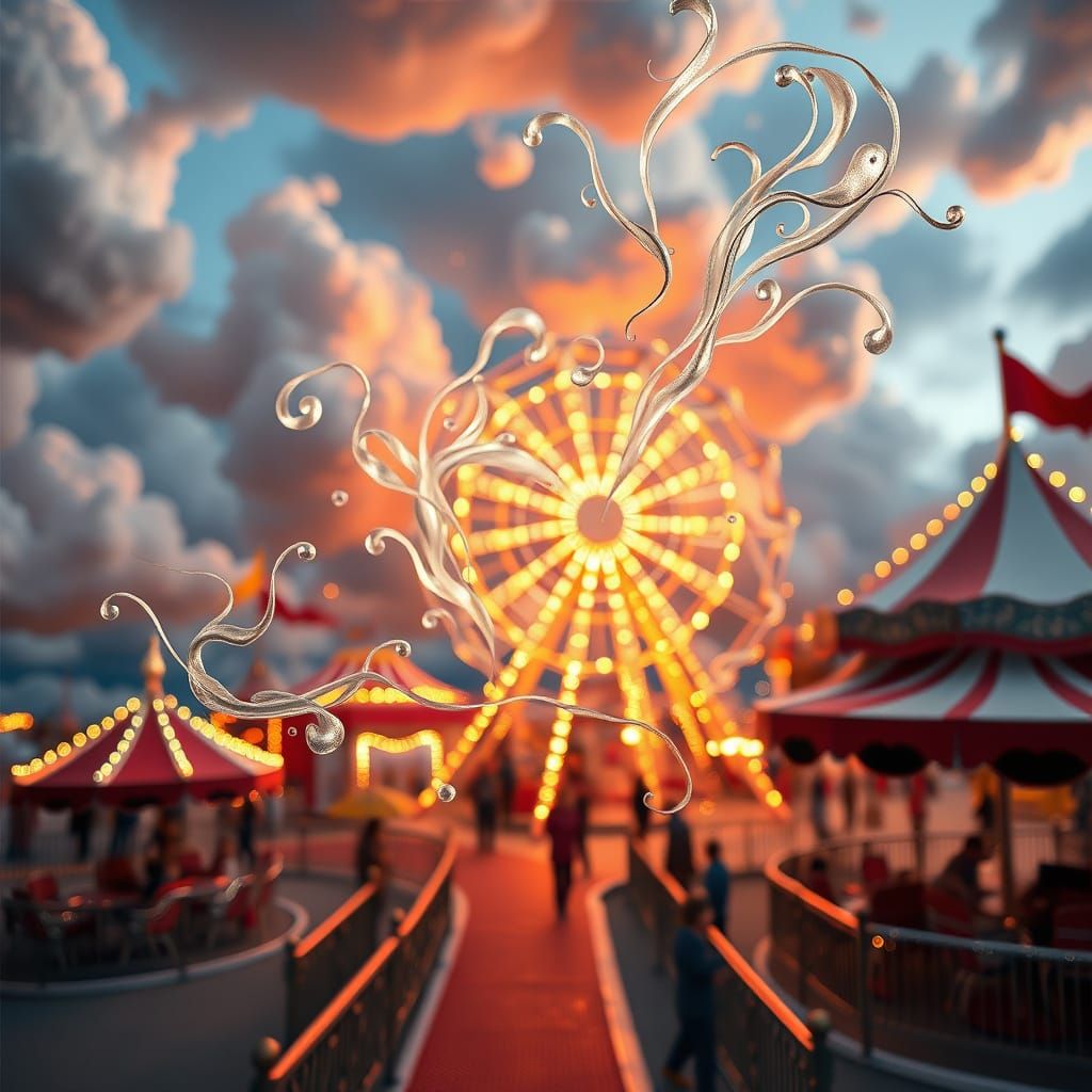 Surreal Amusement Park Scene in Whimsical Paper Craft Style