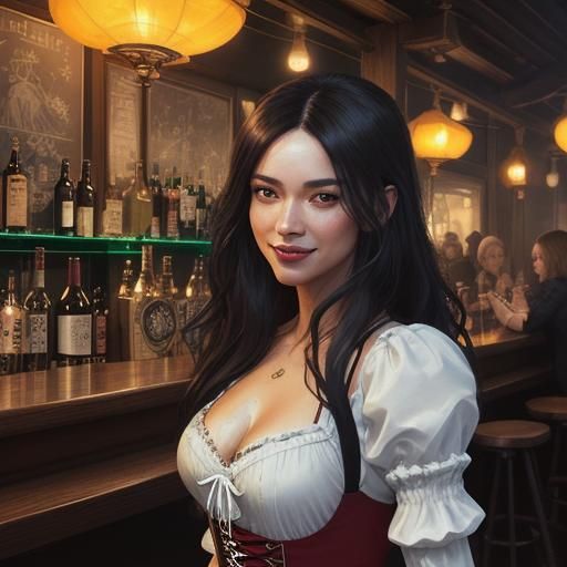 Bavarian Beauty in Oktoberfest Garden, Expressive Oil Painti...