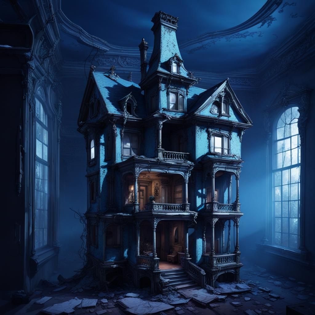 Eerie Upside-Down Victorian House Portal Scene