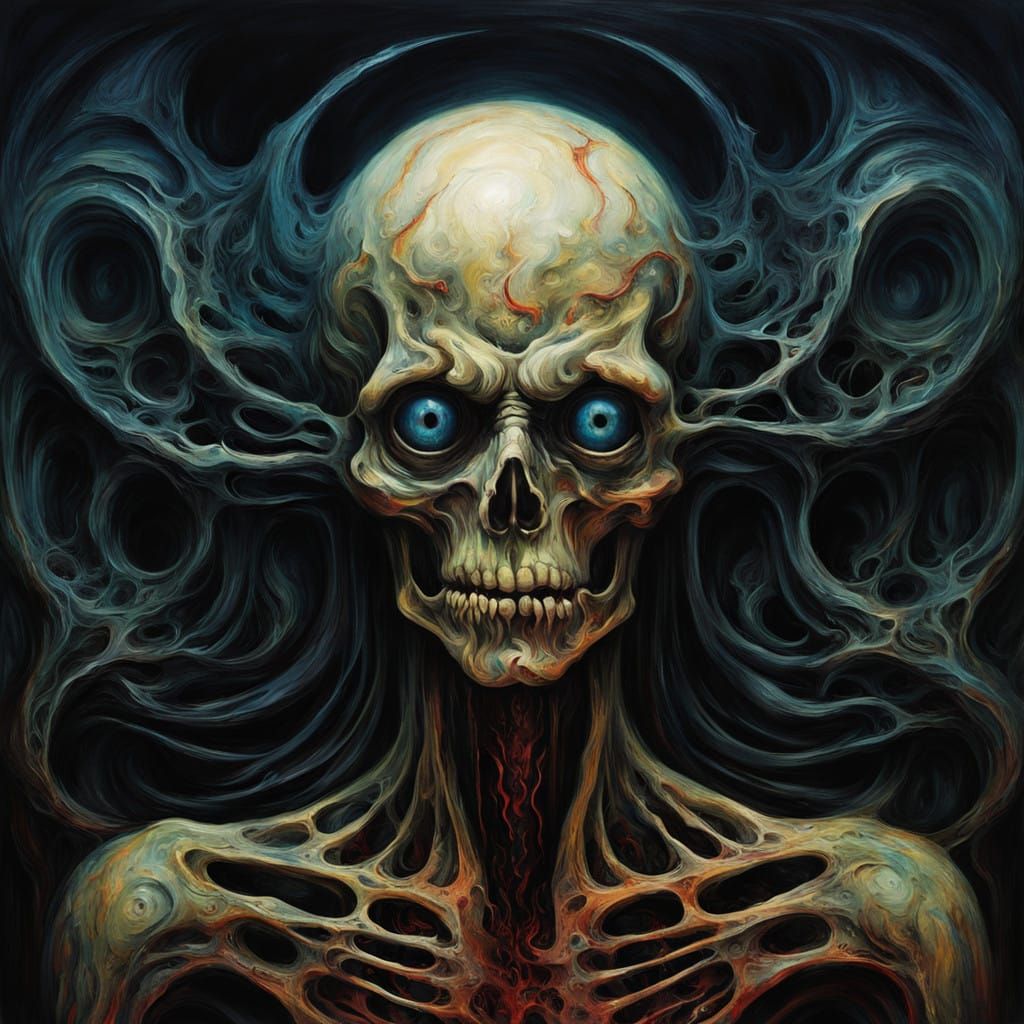 Macabre, Twisted Face in Vibrant, Chaotic Colors