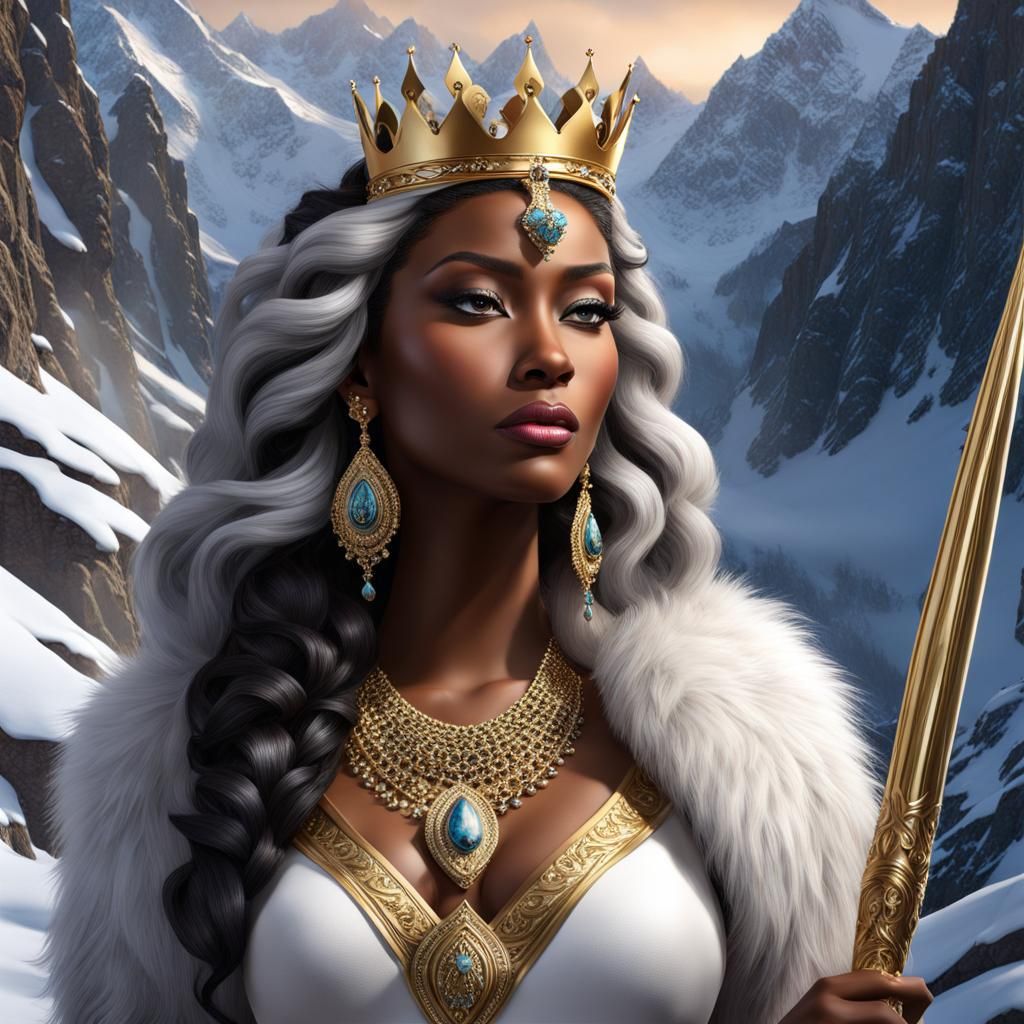 Ebony Empress with Snow Leopards, 3D Render