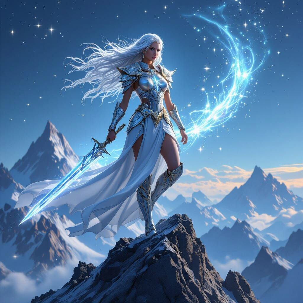 Celestial Warrior on Mountain Peak