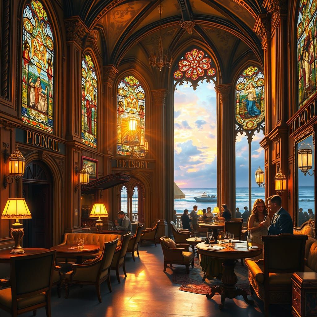 Cathedral Speakeasy at Night in Impressionistic Style