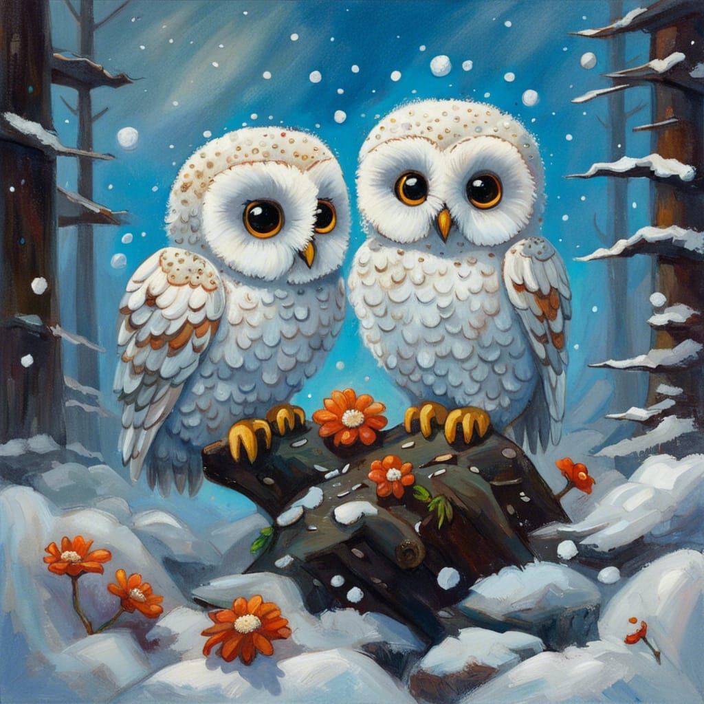 Two little white Owls