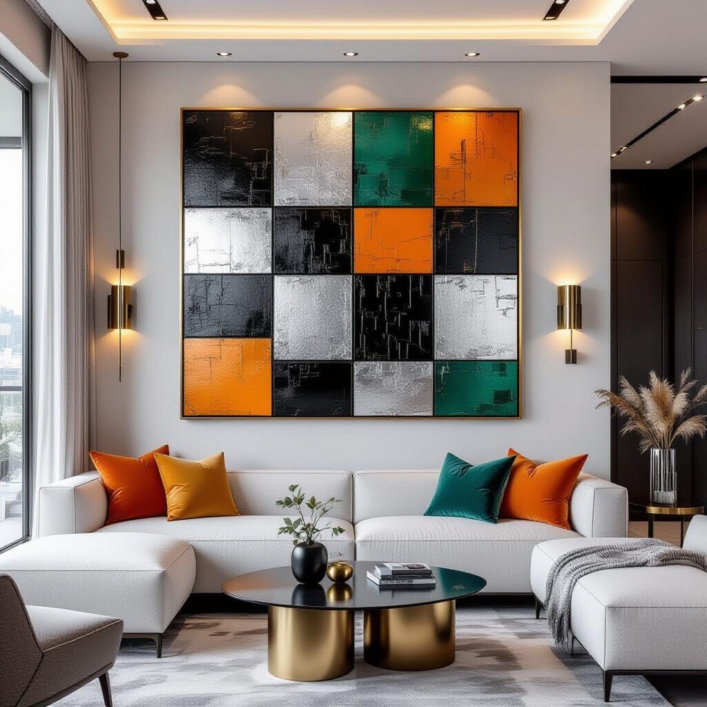 Vibrant Abstract Square Painting in Luxurious Room