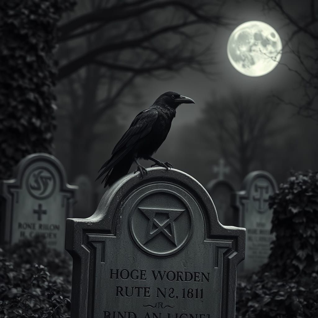 Raven on Gravestone in Forgotten Cemetery