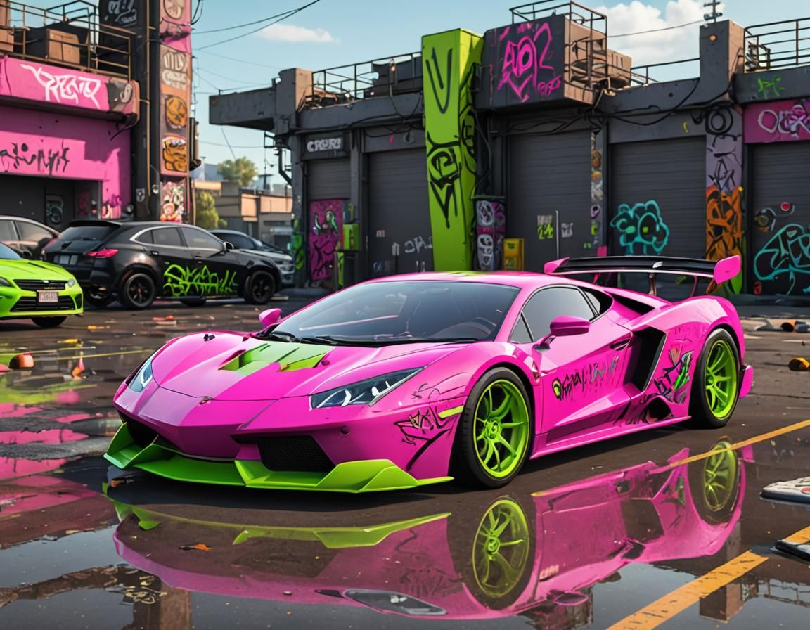 Neon Pink Supercar Graffiti Art in Unreal Engine