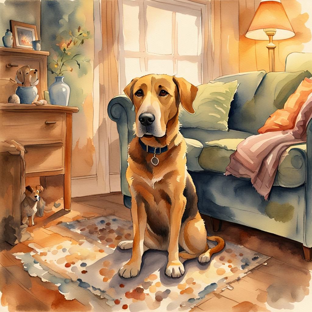 Heartwarming Watercolor of Dog Looking at Owner