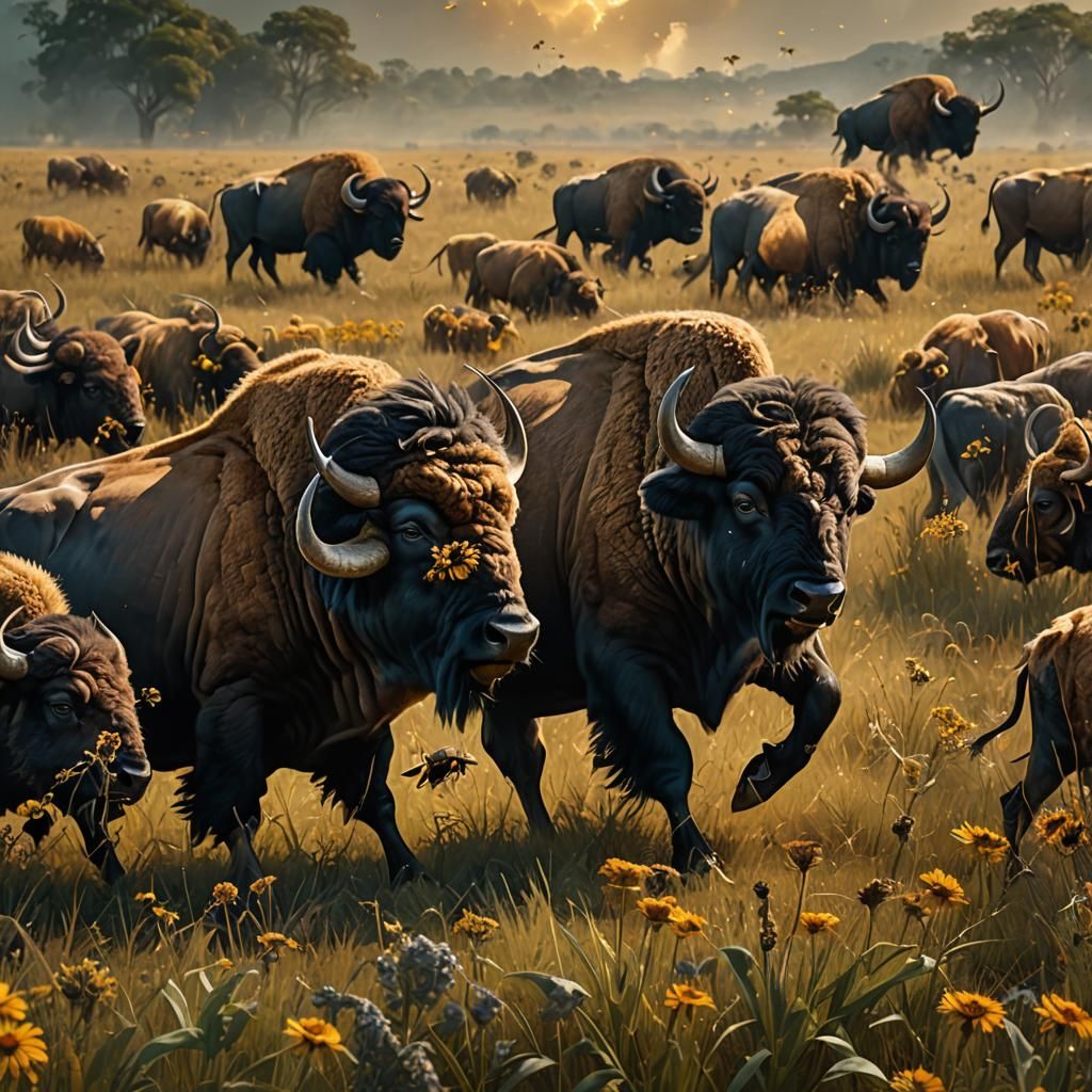 Buffalo and Honey Bee Fight: Abstract Digital Art