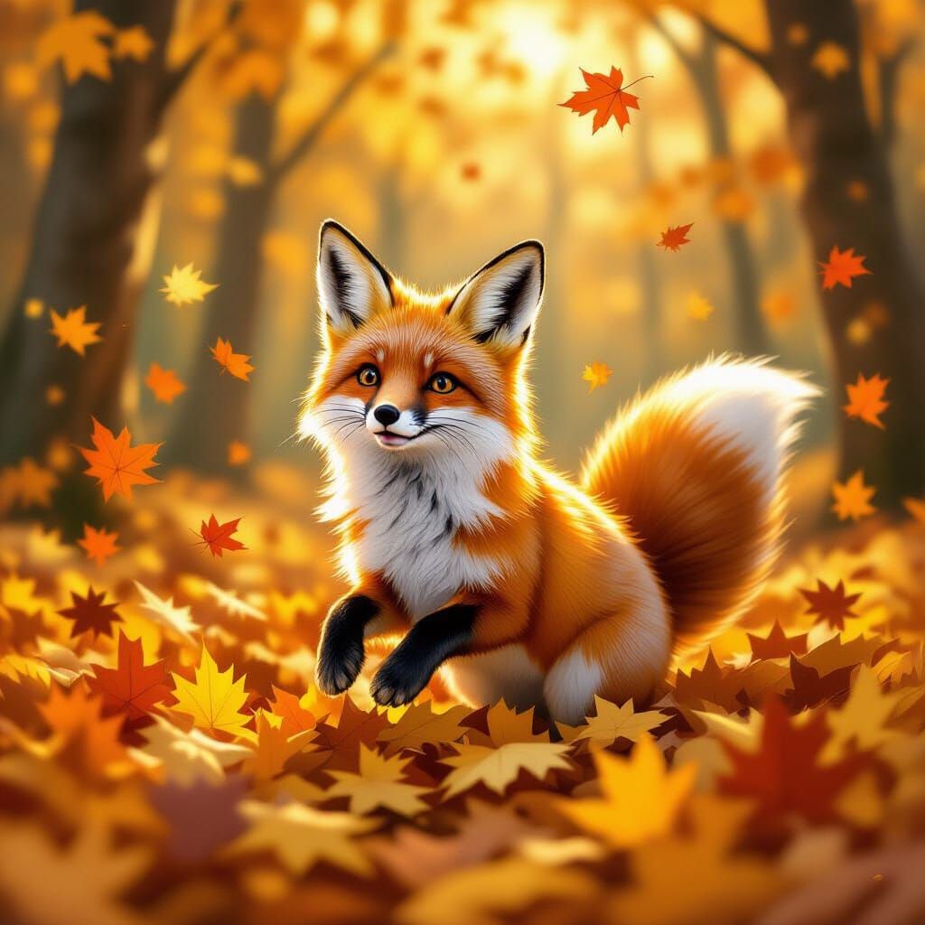 Fox Frolicking in Autumnal Golden Light