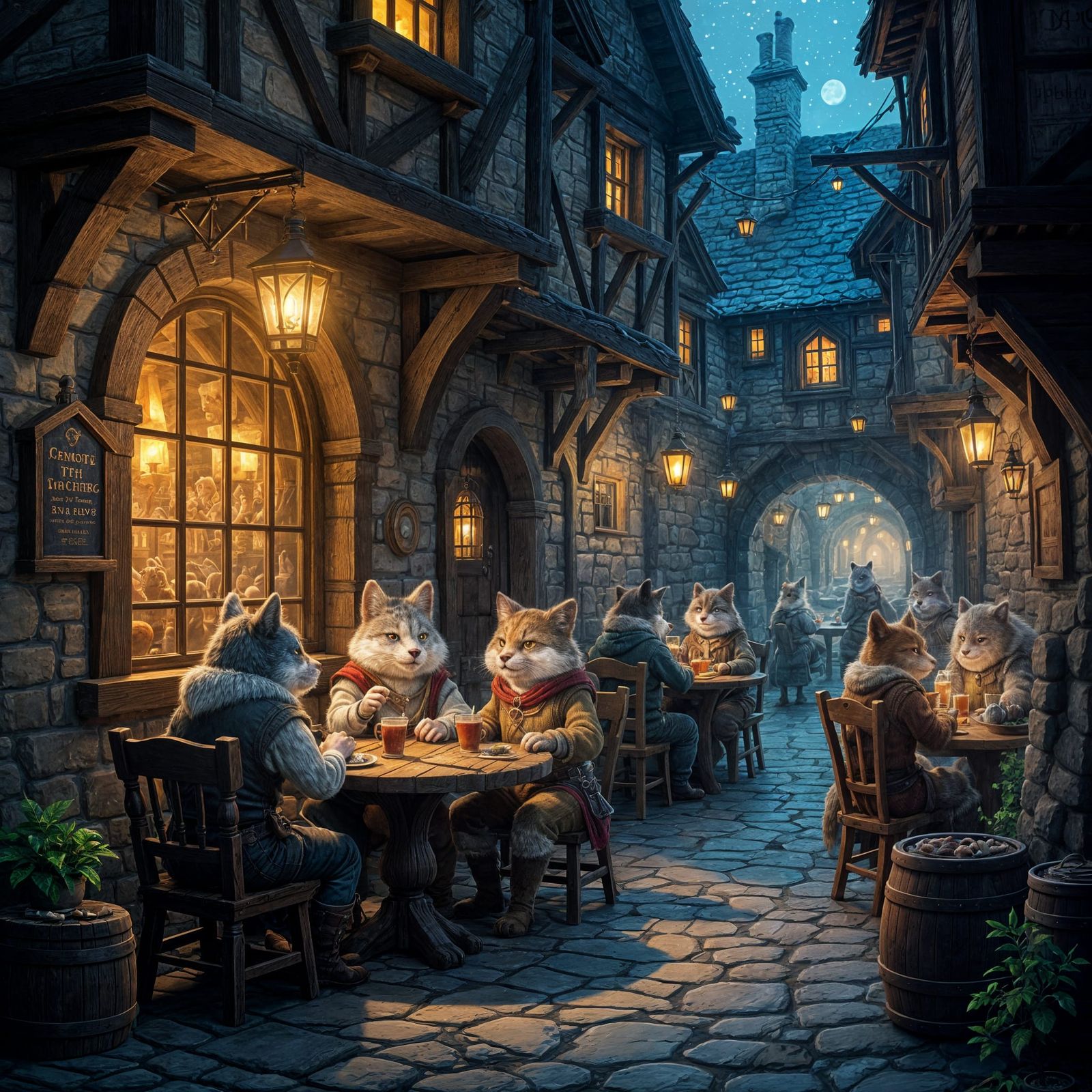 Whimsical Animal Tavern Scene in Cozy Digital Painting Style