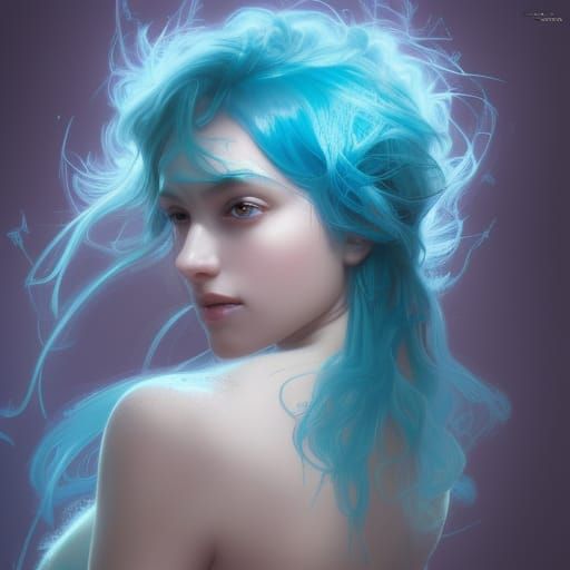 Aqua-Haired Girl Portrait in Hyperdetailed Style