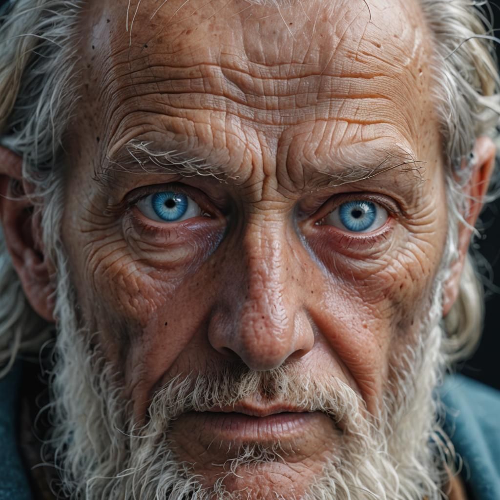 Macro Photo of a Wise Old Man's Blue Eyes