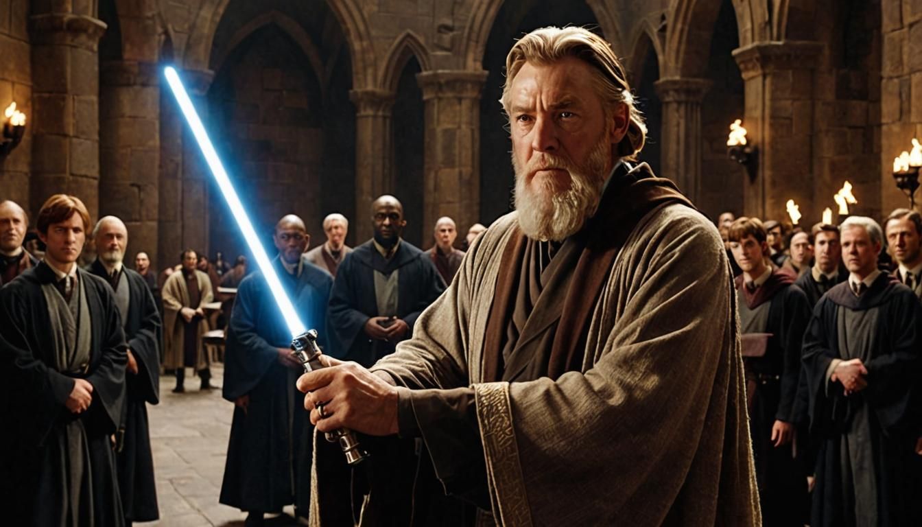 Obi-Wan Kenobi as Dumbledore with Lightsaber Wand