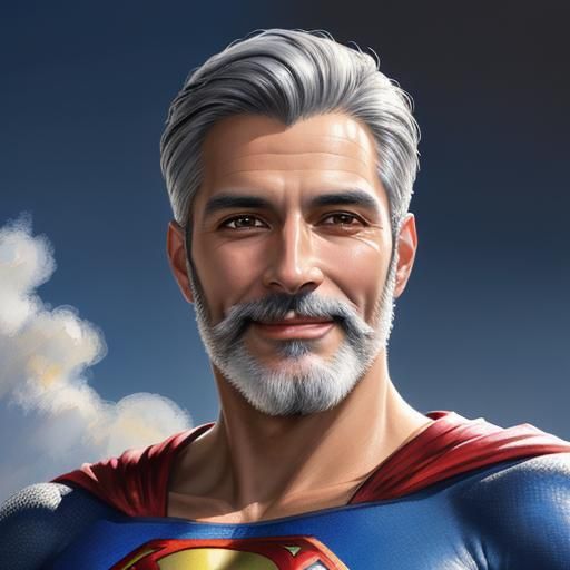 Friendly Silver-Haired Superman in Colorful Digital Art