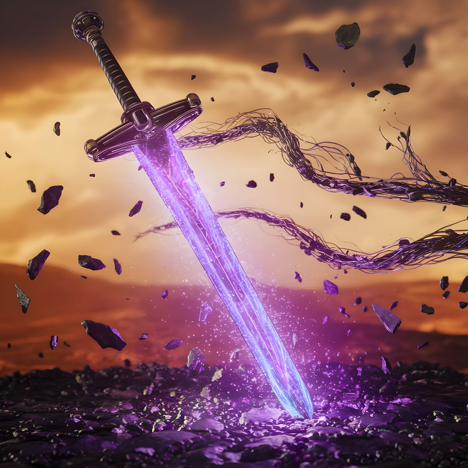 Radiant Bioelectric Sword Illuminates Ancient Battlefield