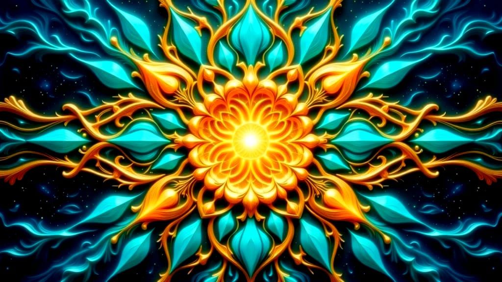 Cosmic Mandala in Turquoise and Gold