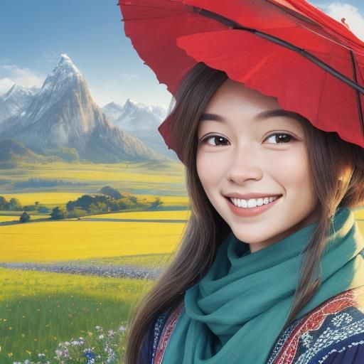 Smiling Faces in Beautiful Landscape Close-Up