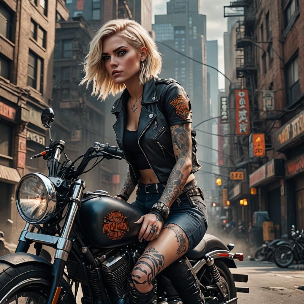 Dystopian Motorcycle Girl: Hyperrealistic Artstation Portrai...