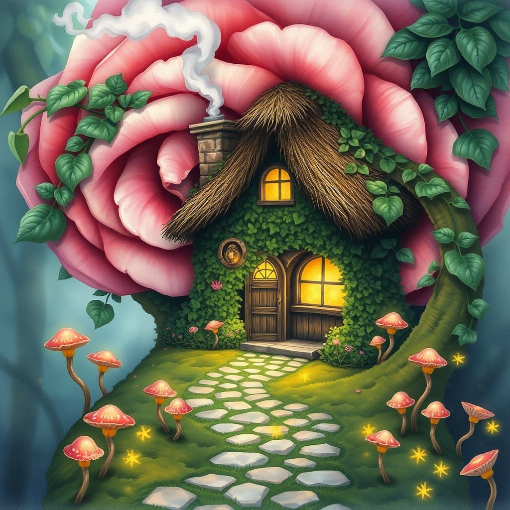 Enchanted Cottage in a Blooming Rose Wonderland
