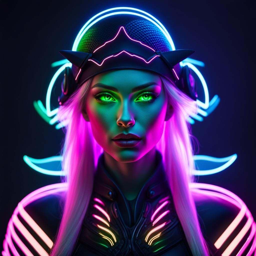Neon Waveform Portrait of a Beautiful Elf