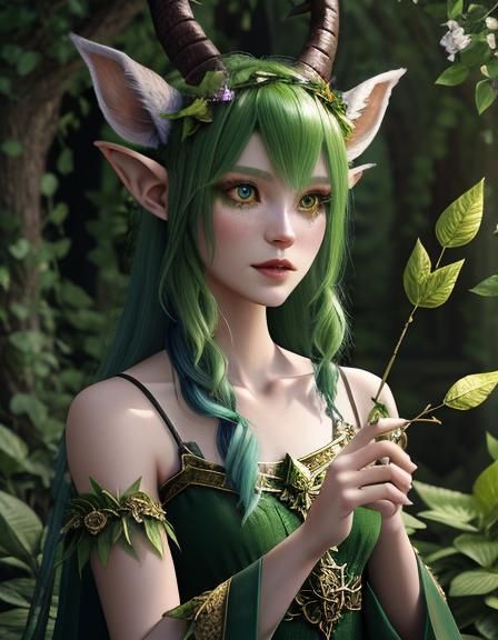 Faun Sorceress Seraphina Sunleaf Portrait in Fantasy Art