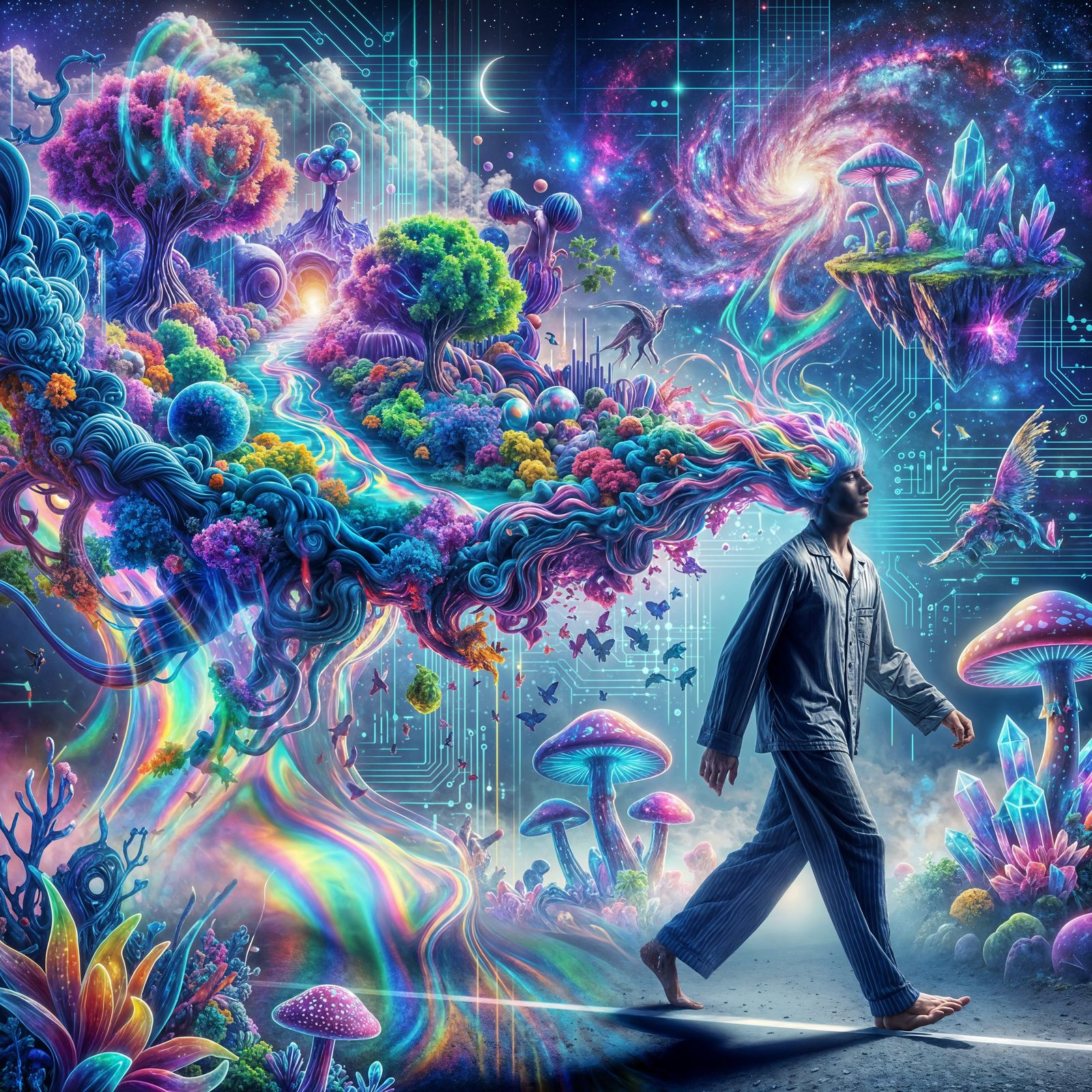 Surreal Dreamscape from a Walking Man's Mind