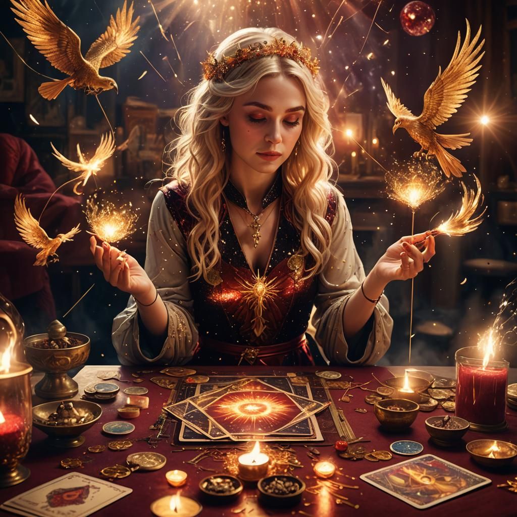 Mystical Tarot Reader in Hyper-Realistic Digital Art