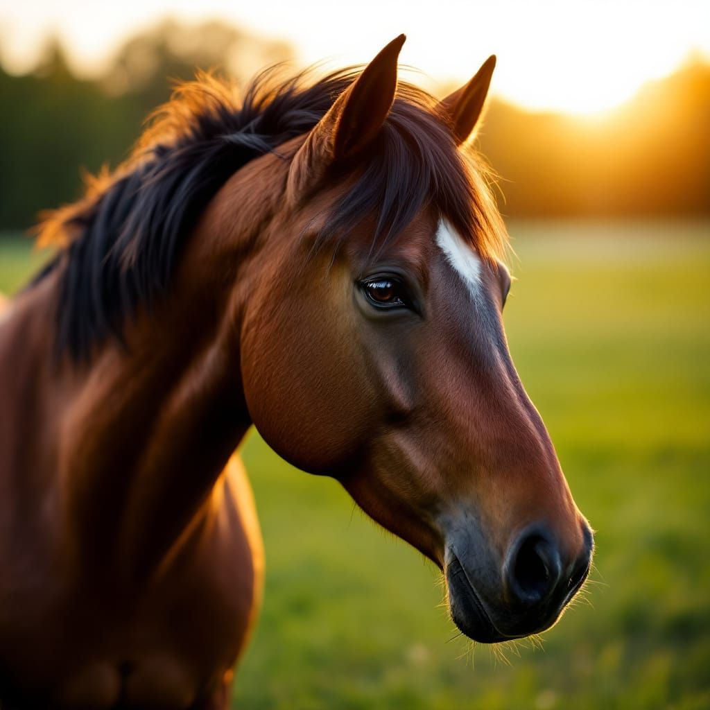 Powerful Brown Horse Profile with Flowing Mane