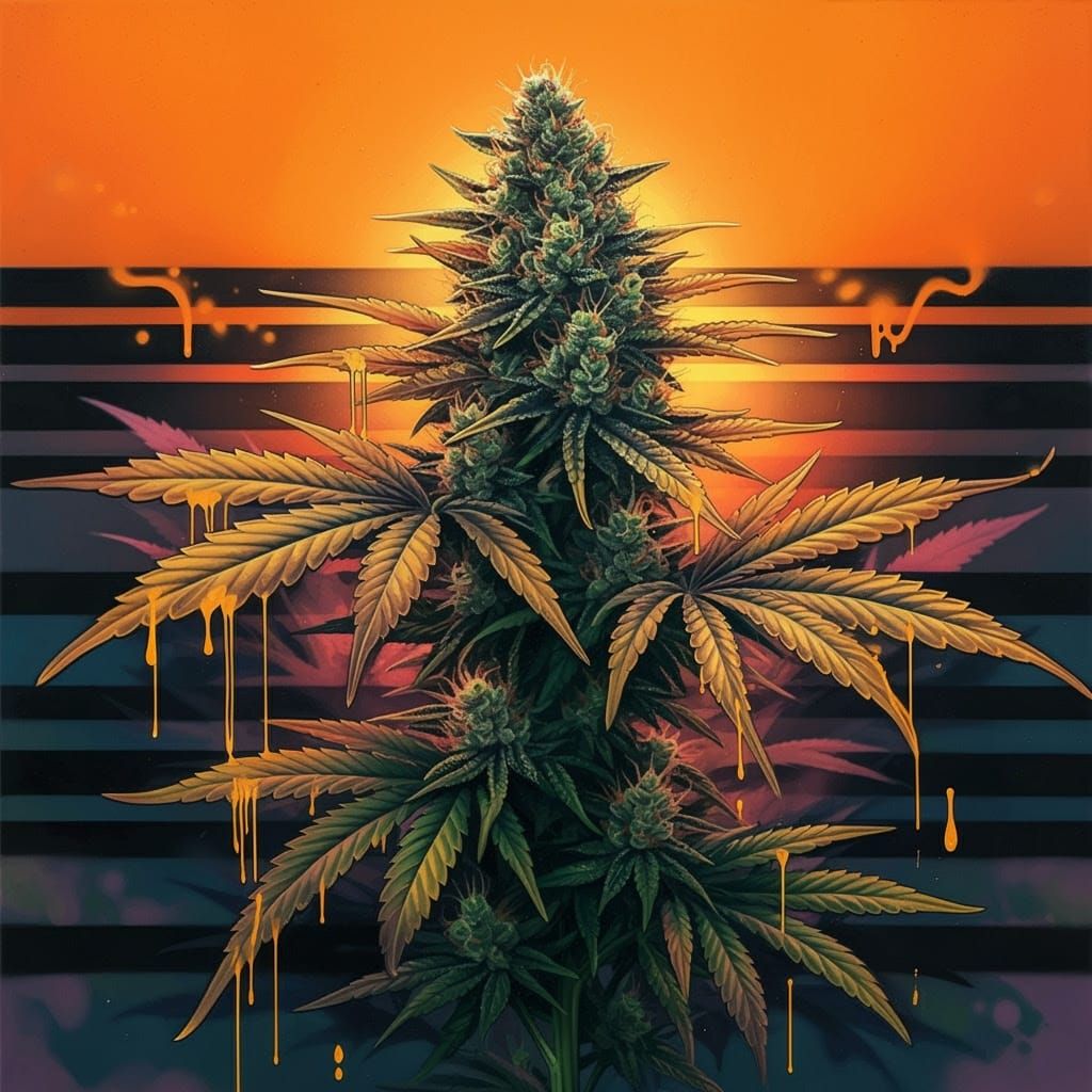 Psychedelic Street Art with Cannabis Plant and Melted Letter...