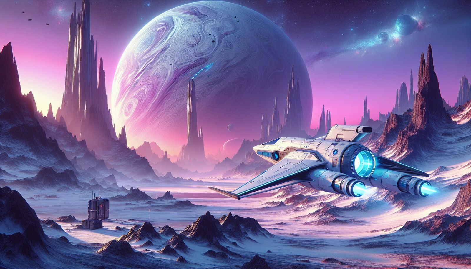 Futuristic Spacecraft Gliding Over Snowy Terrain