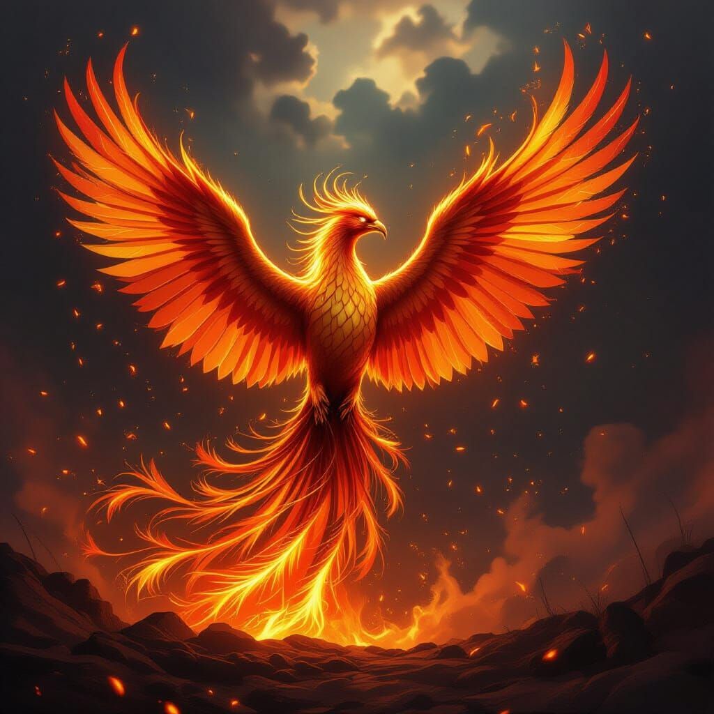Majestic Phoenix Rising from Flames: A Vision of Rebirth