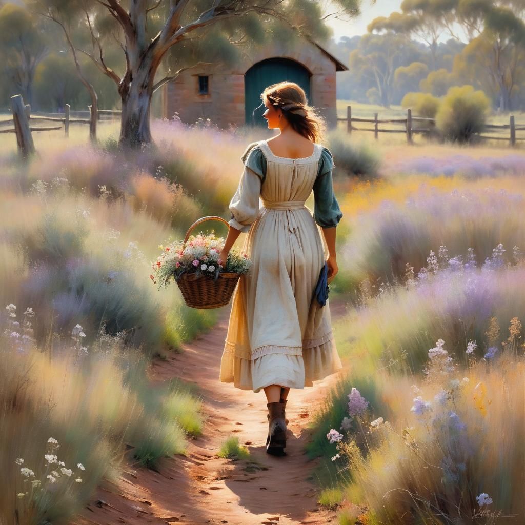 Australian Impressionism: Woman in Rustic Landscape