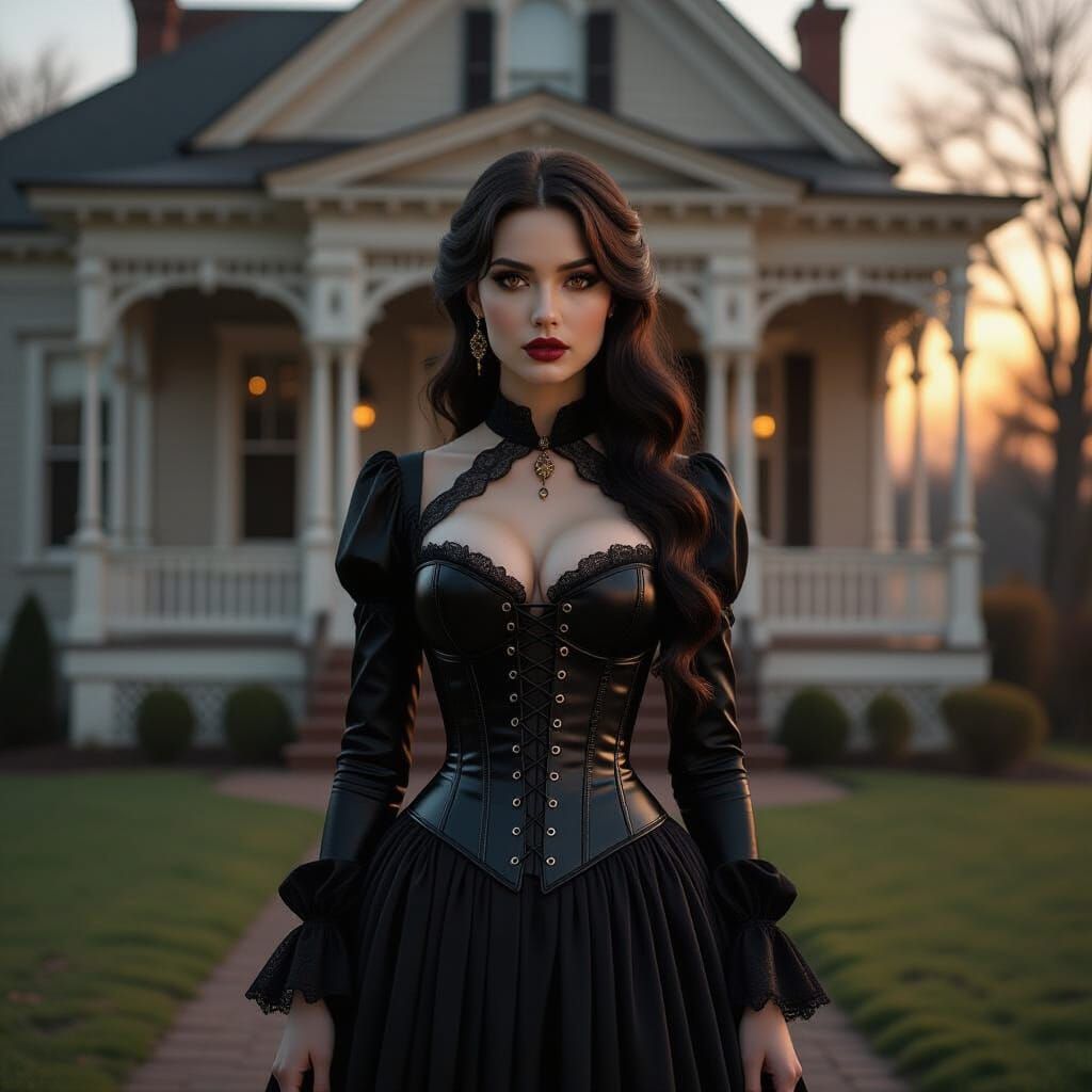 Gothic Beauty: Elegant Woman in Leather Corset