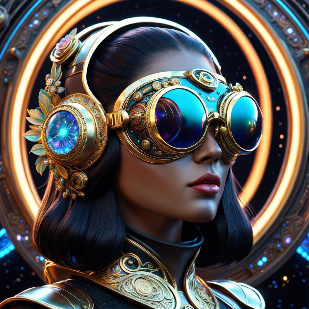 Galactic Cyborg with Floral Goggles in Digital Art