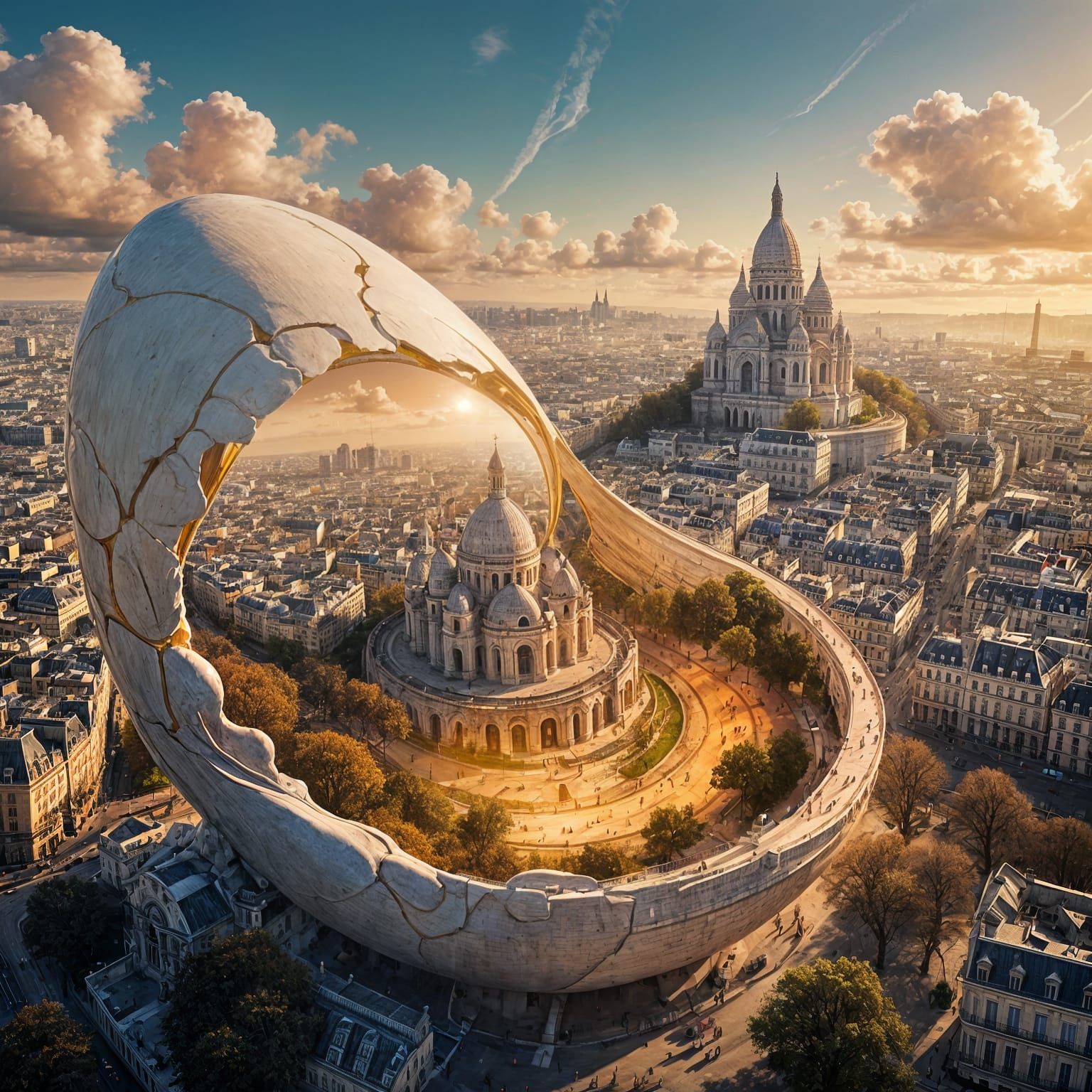 Paris Sacré-Cœur Panorama in Egg, Digital Art