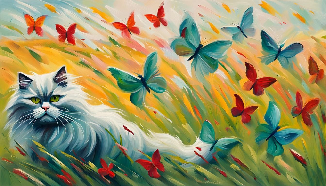 Persian Cat Pounce: Expressionist Impasto Painting